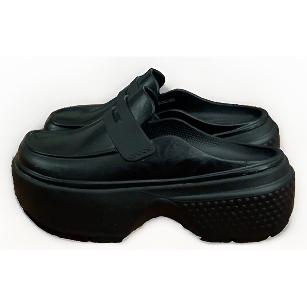 Crocs Stomp Loafer Mules Clogs Shoes W8/M6 Black Chunky Platform Slip On 209937